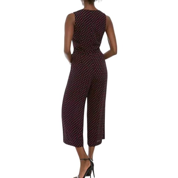 MICHAEL Michael Kors NWT $155 Dot Print Cropped Jumpsuit, Black Fuchsia Size 12 - Picture 2 of 14